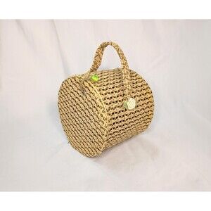 Vintage Woven Rattan Handbag Round Straw Purse